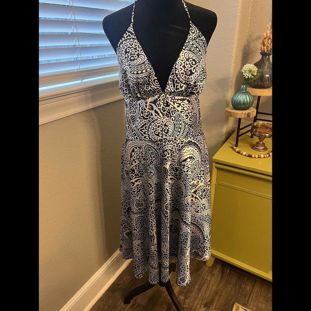 Alyn Paige A Line Halter Midi Dress Black & White. Boho Classic. Sz 13/14. Poly